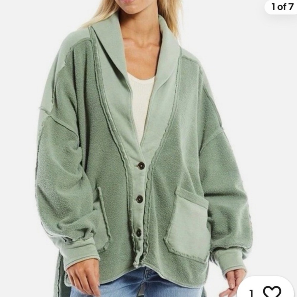 Free People Jordan Oversized Fleece Jacket Military Green XS OB1226826